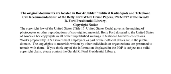 Political Radio Spots and Telephone Call Recommendations