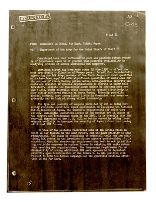 Memorandum from the Commander in Chief, Far East, Tokyo, Japan to the Department of the Army for the Joint Chiefs of Staff
