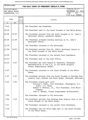 President Gerald R. Ford's Daily Diary, September 22, 1974