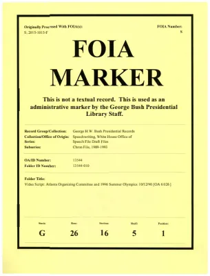 Video Script: Atlanta Organizing Committee & 1996 Summer Olympics 10/12/90 [OA 6026]