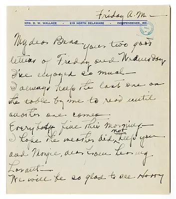 Letter from Madge Gates Wallace to Bess W. Truman