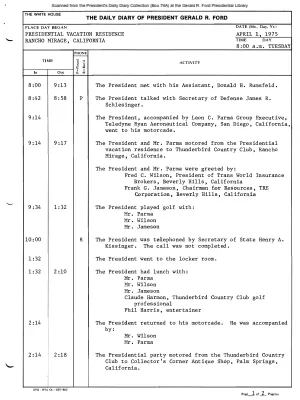 President Gerald R. Ford's Daily Diary, April 01, 1975