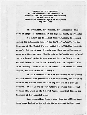 Address of the President at the Commemoration Ceremony in honor of Gilbert du Motier Marquis de Lafayette