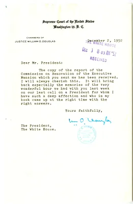 Letter from Justice William O. Douglas to President Harry S. Truman