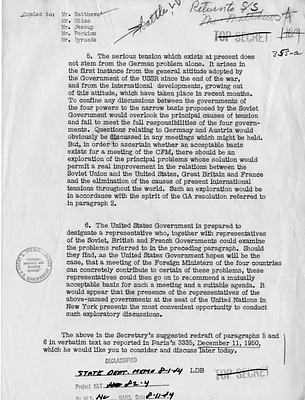 Memorandum, Dean Acheson's Suggested Redraft of Paragraphs 5 and 6 in Telegram Paris 3335
