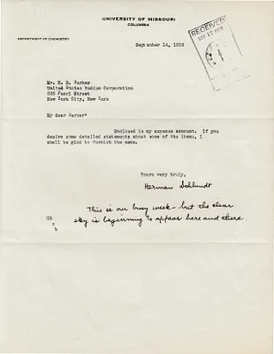 Letters Received to H.H. Barker, September 14, 1928