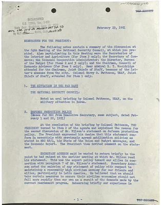 Memorandum for President Harry S. Truman