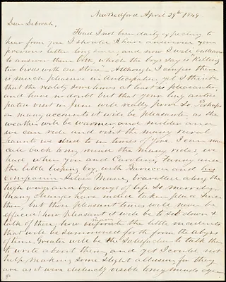 Letter from Joseph Ricketson, New Bedford, [Mass.], to Debora Weston, April 29th, 1849