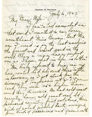 Letter from Harry S. Truman to Bess W. Truman
