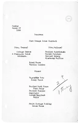 White House Luncheon and Dinner Menu