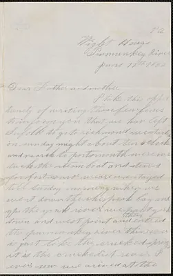 Letter from John Jubb, Wight House, Pamunkey River, to Thomas and Harriet Jubb, West Chelmsford, Mass., June 11, 1862