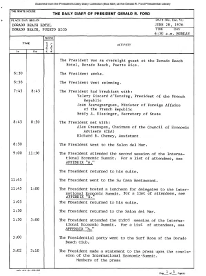 President Gerald R. Ford's Daily Diary, June 28, 1976