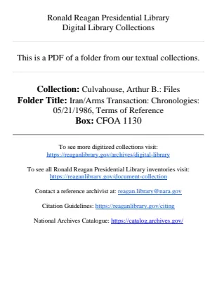 Iran/Arms Transaction: Chronologies: 05/21/1986, Terms of Reference