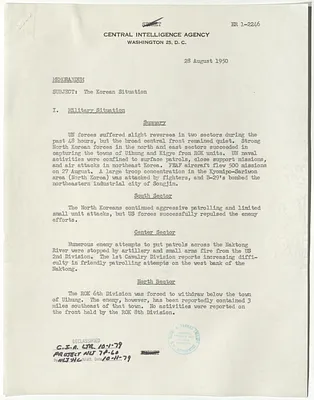 Memorandum from R. H. Hillenkoetter, Korean Situation