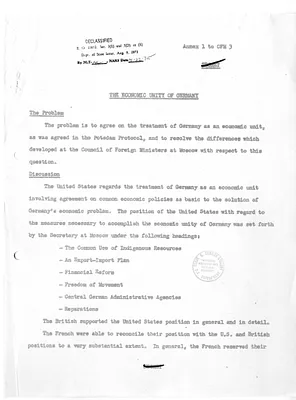 Report, Annex 1 to Council of Foreign Ministers Report 3, The Economic Unity of Germany