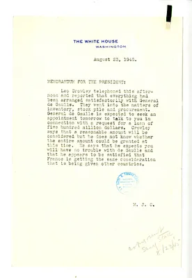Memorandum from Matthew Connelly to President Harry S. Truman