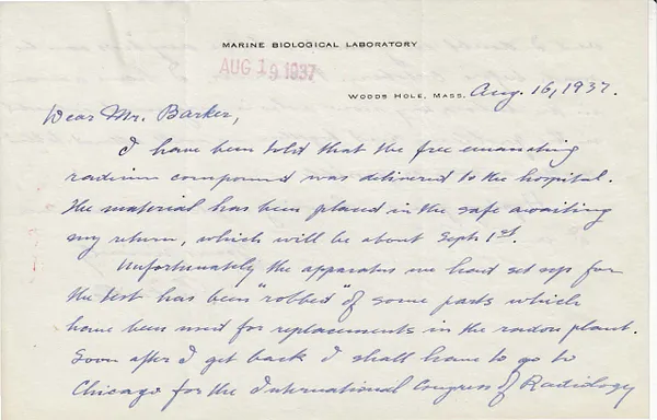 Letters Received to Mr. Barker [H.H. Barker], August 16, 1937
