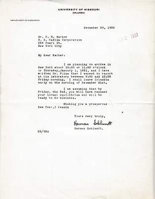 Letters Received to H.H. Barker, December 30, 1930