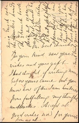 Emily Tennyson autograph letter signed to Mrs. Gatty, Farringford, Isle of Wight, 2 January 1864