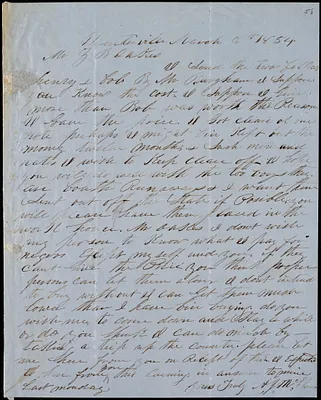 A. J. McElveen, Sumterville, S.C., autograph letter signed to Ziba B. Oakes, 6 March 1854