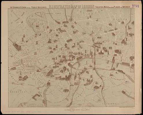 Illustrated map of London, or stranger's guide to the public buildings, theatres, music halls, & and all places of interest