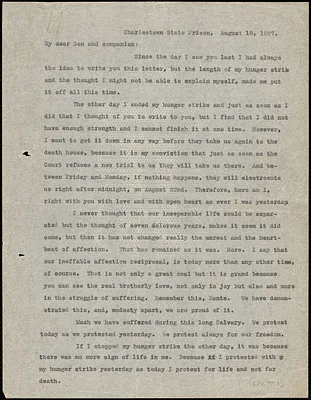 Nicola Sacco typed letter (copy) to Dante Sacco, Charlestown, 18 August 1927