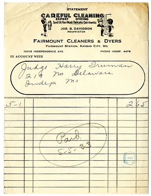 Bill from Fairmount Cleaners & Dyers