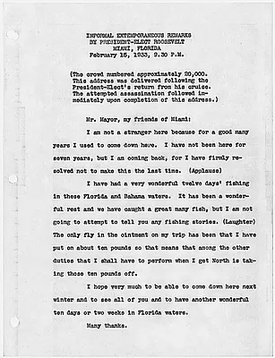 Extemporaneous remarks by President-Elect Roosevelt in Miami, Florida
