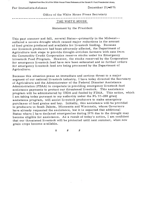Statement by the President on emergency livestock feed assistance programs [Ford Speech or Statement]
