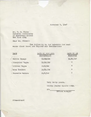 Letters Sent to Dr. F.B. Flinn [Dr. Frederick B. Flinn], November 7, 1947