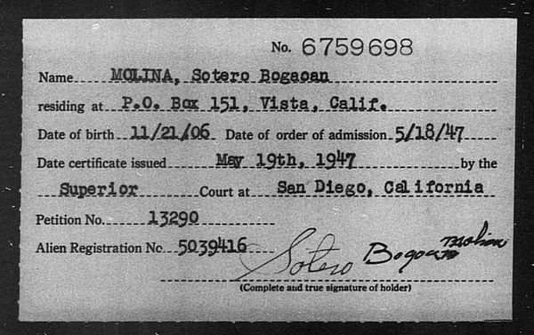 Molina, Sotero Bogaoan - 1947