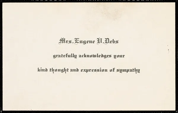 Mrs. Eugene V. Debs card note to Nicola Sacco and Bartolomeo Vanzetti, Terra Haute, Ind., 2 November 1926