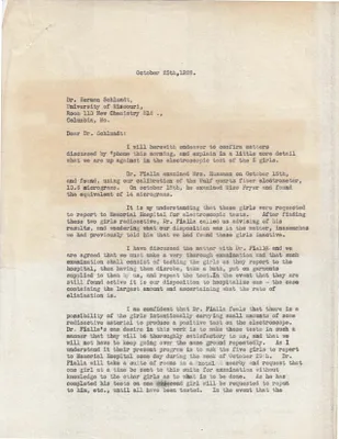 Letters Sent to Dr. Herman Schlundt, October 25, 1928