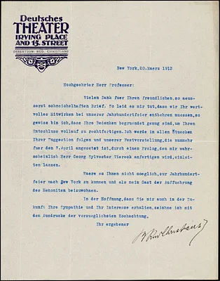 Christians, B. Rudolf, 1869-1921 typed letter signed to Hugo Münsterberg, New York, 20 March 1913