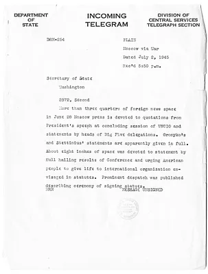 Telegram from United States Embassy in Moscow to Secretary of State James Byrnes