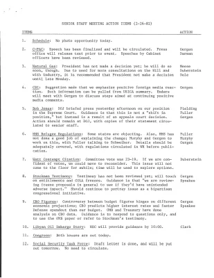 Senior Staff Meeting Action Items - February 1982