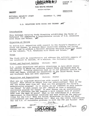 NSSD 12-82 United States Relations with China and Taiwan