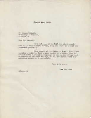 Letters Sent to Dr. Herman Schlundt, January 14, 1932