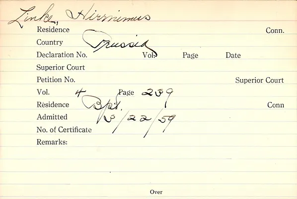Fairfield County Superior Court and Fairfield County Court of Common Pleas, Index to Records of Naturalization, 1839-1955, Linke-Lucas