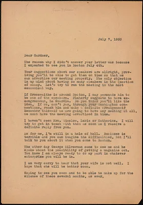 [Aldino Felicani] typed letter (copy) to Gardner [Jackson, Boston, Mass.], July 7, 1933