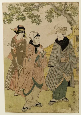 Two Men and Geisha Outdoors