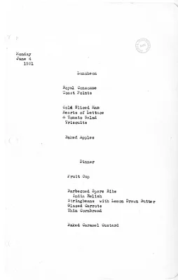 White House Luncheon and Dinner Menu