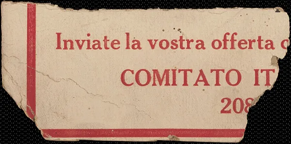 Cardboard portion of a broadside, "Inviate la vostra offerta"