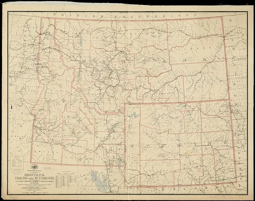 Post route map of the states of Montana, Idaho and Wyoming with adjacent parts of N. & S. Dakota, Nebraska, Colorado, Utah, Nevada, Oregon, and Washington showing post offices with intermediate distances and mail routes in operation on the 1st of December 1895