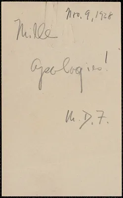 Autograph note, 1928