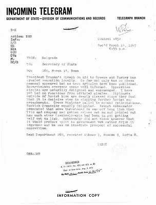 Telegram from John Cabot to Secretary of State George Marshall