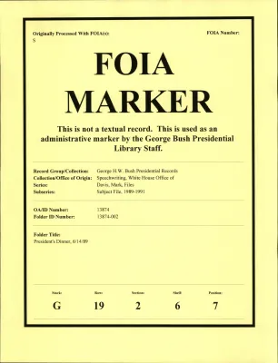 President's Dinner 6/14/89 [OA 8748]
