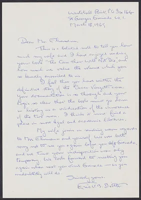 Herbert Brutus Ehrmann Papers, 1906-1970. Sacco-Vanzetti. Fan mail, 1969. Box 8, Folder 1, Harvard Law School Library, Historical & Special Collections
