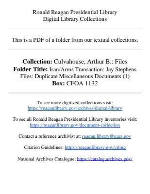 Iran/Arms Transaction: Jay Stephens Files: Duplicate Miscellaneous Documents (1)