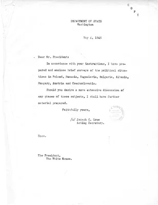 Memorandum from Joseph Grew to President Harry S. Truman with Attached Memorandum, The Situation in Albania